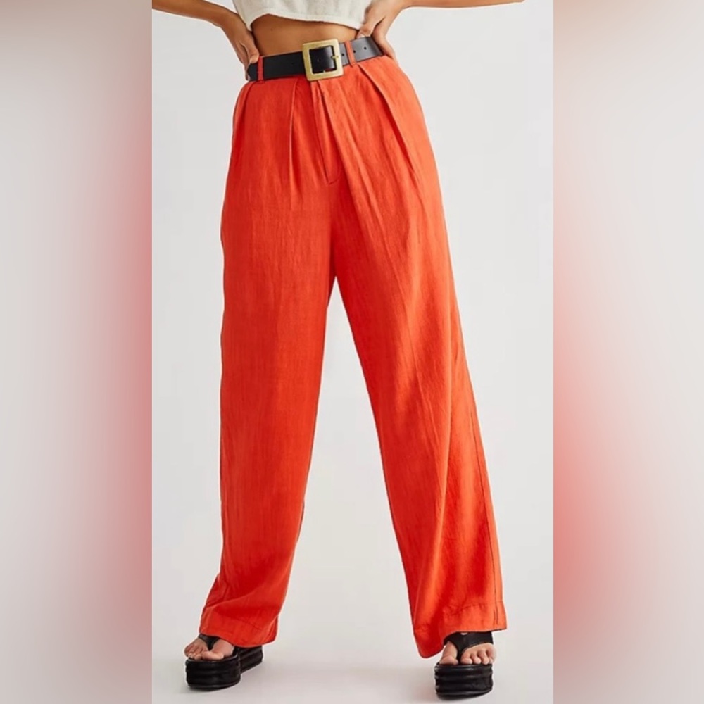 Free People Free In You Pull On Wide Leg Linen Blend Trouser Pant